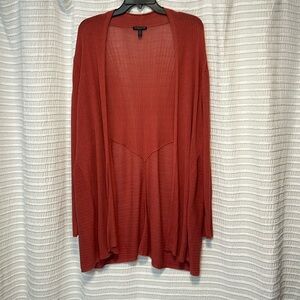 Eileen Fisher Silk and Cotton Waterfall Cardigan in Coral